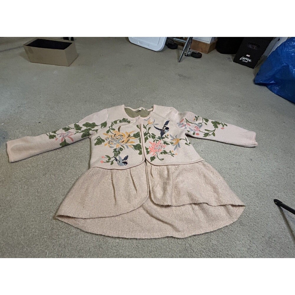 Anthropologie Moth Embroidered Beaded Floral Bird Cardigan Sweater medium $168